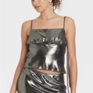 Women's Satin Tank Top - Wild Fable silver NWT spaghetti strap sz XS